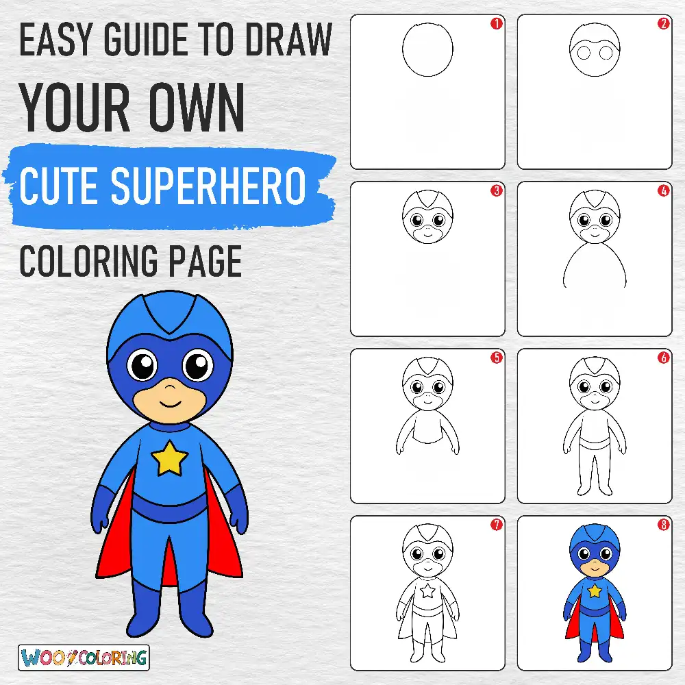 Superhero coloring page drawing guide