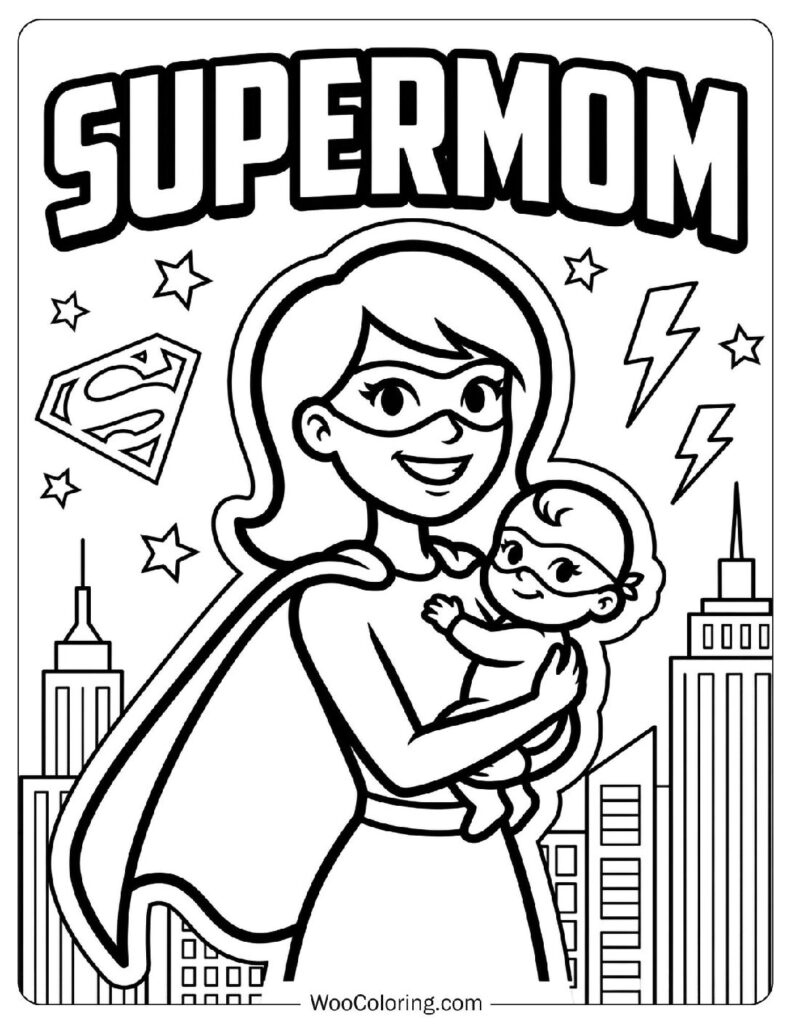 Supermom Title with a Mother Holding a Baby