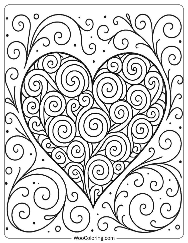 Swirly Heart Pattern Coloring Sheet