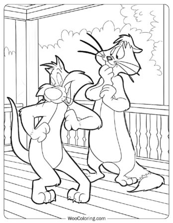 Sylvester and Claude Cat from Looney Tunes Coloring Page