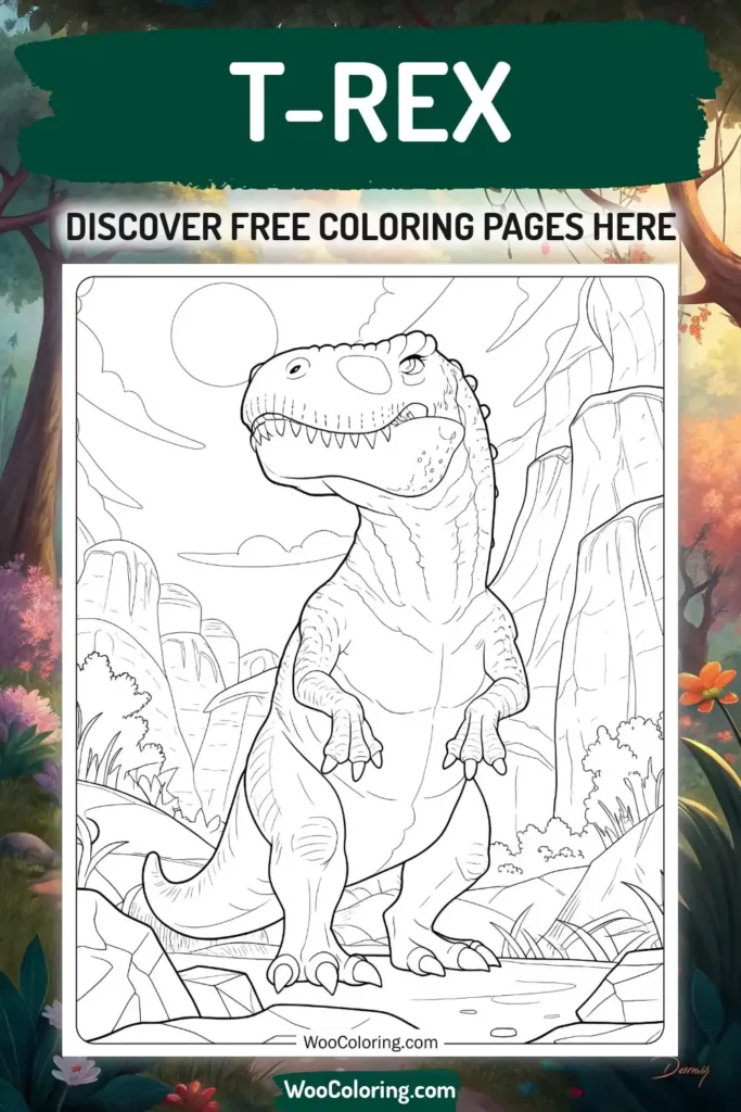 T-Rex coloring pages designs with Disnosaur