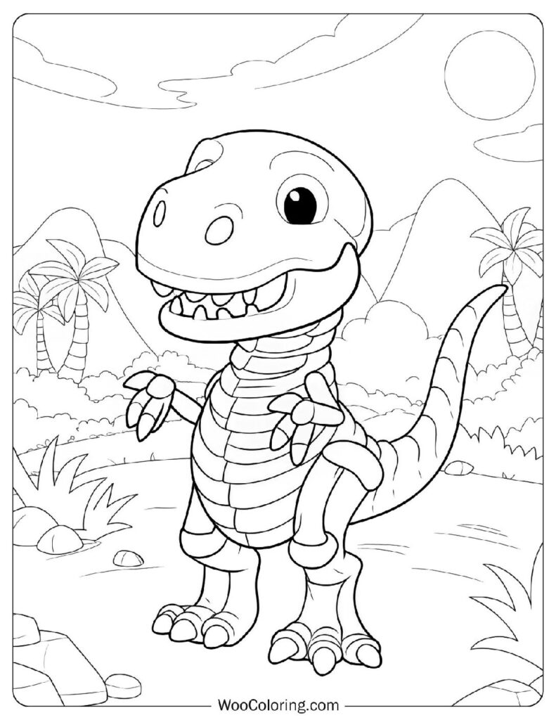 T-Rex Skeleton Coloring Sheet for Preschoolers