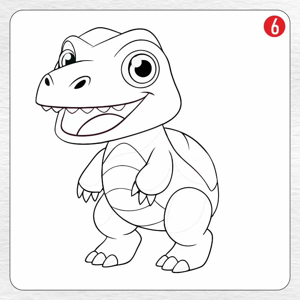 T-Rex coloring page drawing step 6