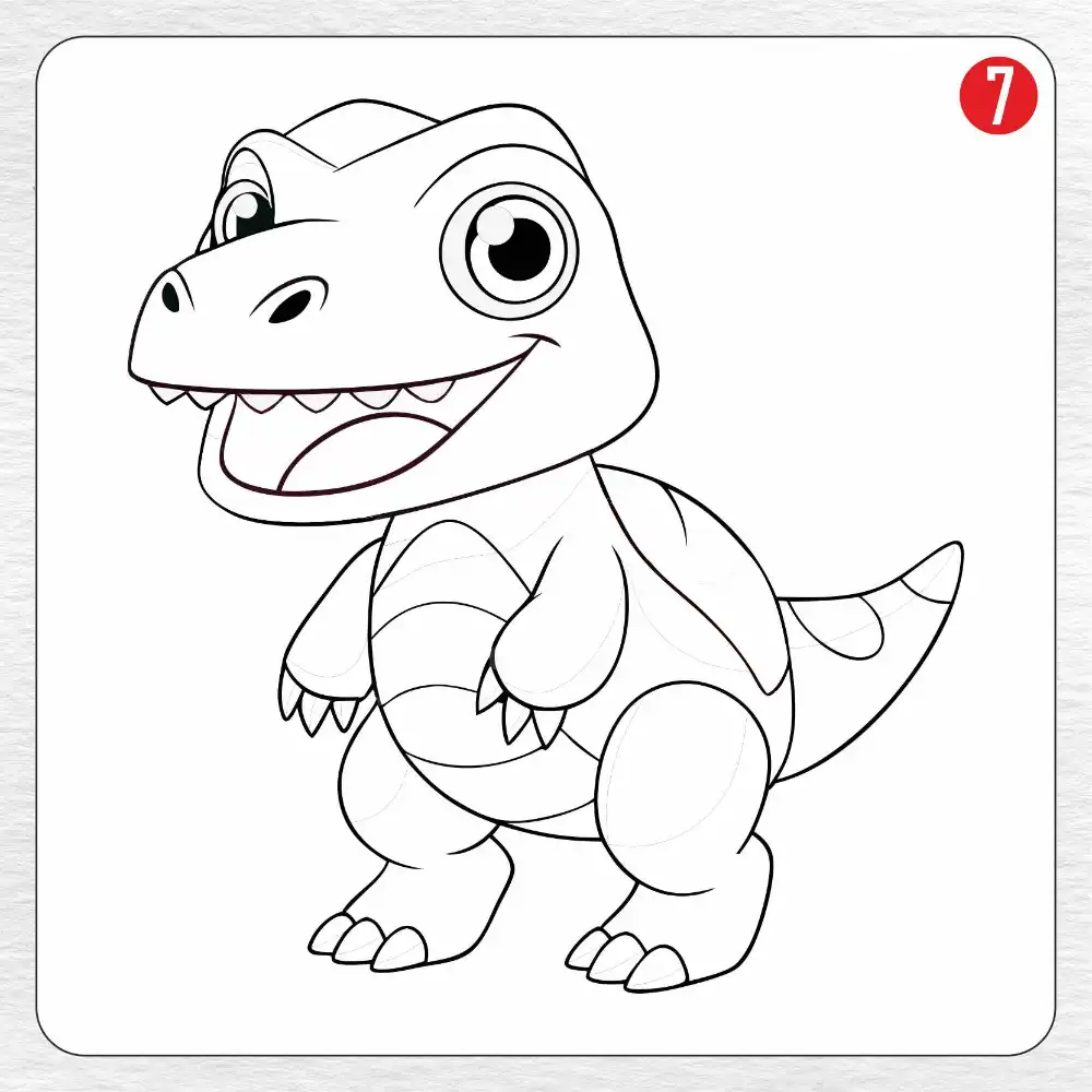 T-Rex coloring page drawing step 7