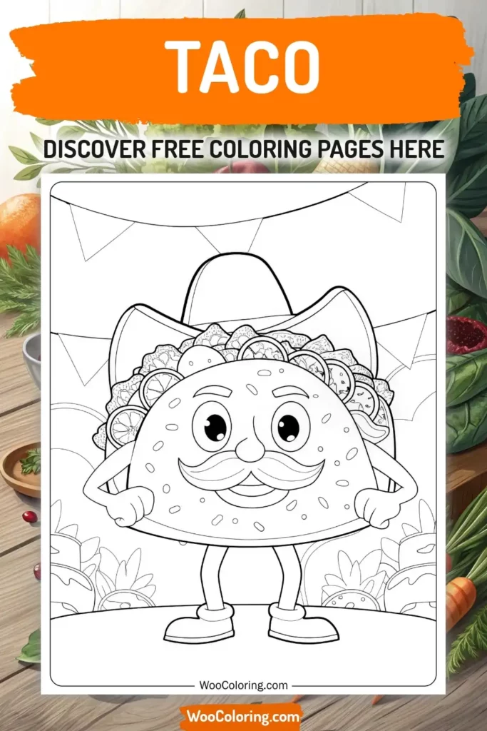 Taco coloring pages designs with food