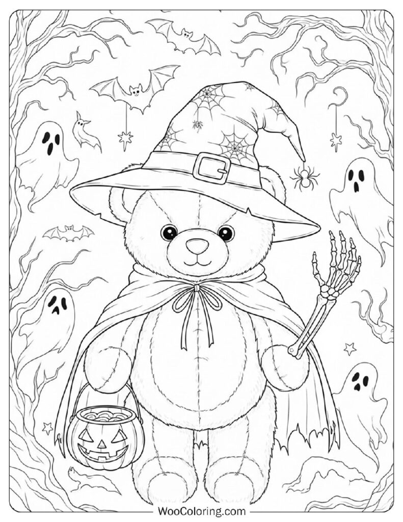 Teddy Bear in Halloween Costume coloring page