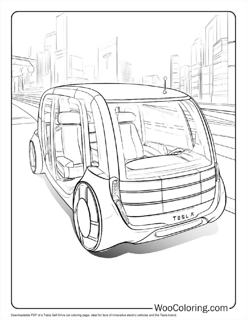Tesla Self-Drive Coloring Page For Kids