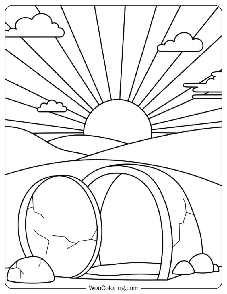 The Empty Tomb with a Radiant Rising Sun