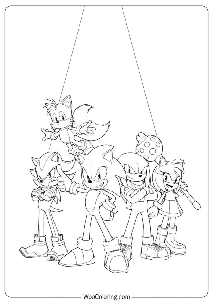 The full Sonic Team lineup standing together in a heroic pose with vivid cinematic energy