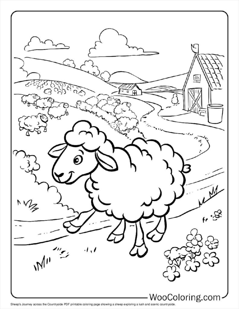 Title Sheep's Journey across the Countryside Coloring Sheet