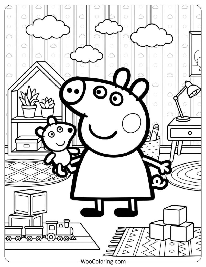 Toca Boca Inspired Playful Room with Fun Interior Details Coloring Sheet for Preschoolers