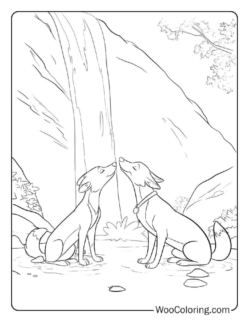 Tod and Copper at the Waterfall Coloring Sheet