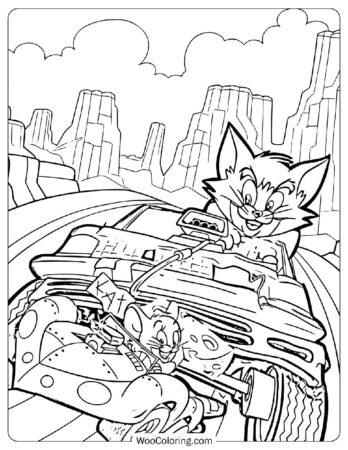 Tom Cat in a Car from The Fast and the Furry Coloring Page