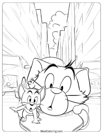Tom the Cat Skateboarding in New York Coloring Page