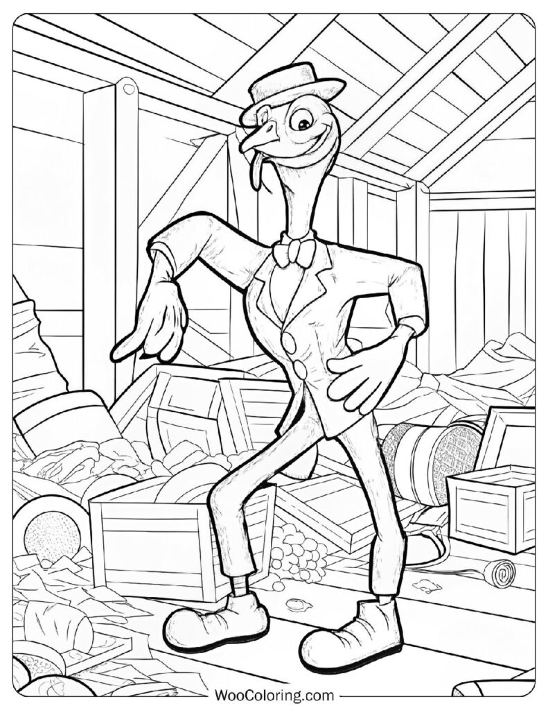 Tom Turkey Coloring Page For Kids And His Harmonica Humdingers
