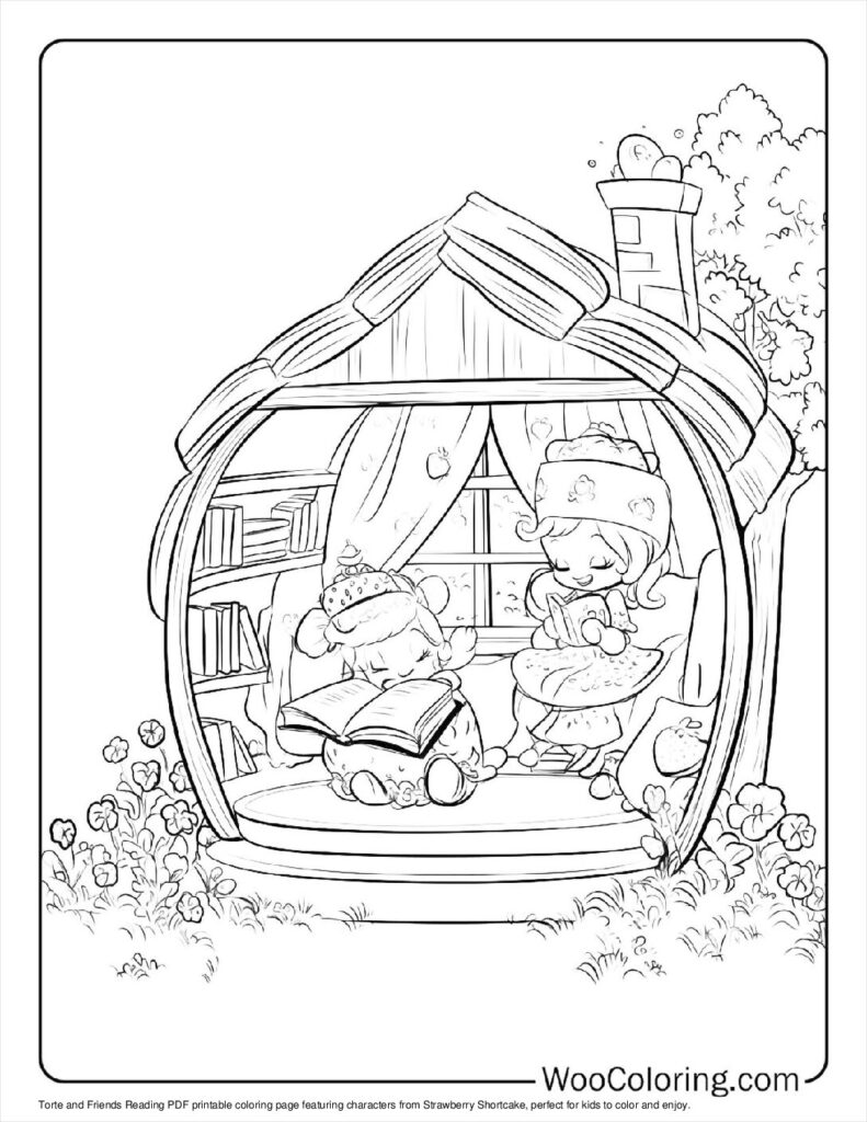 Torte and Friends Reading Coloring Page