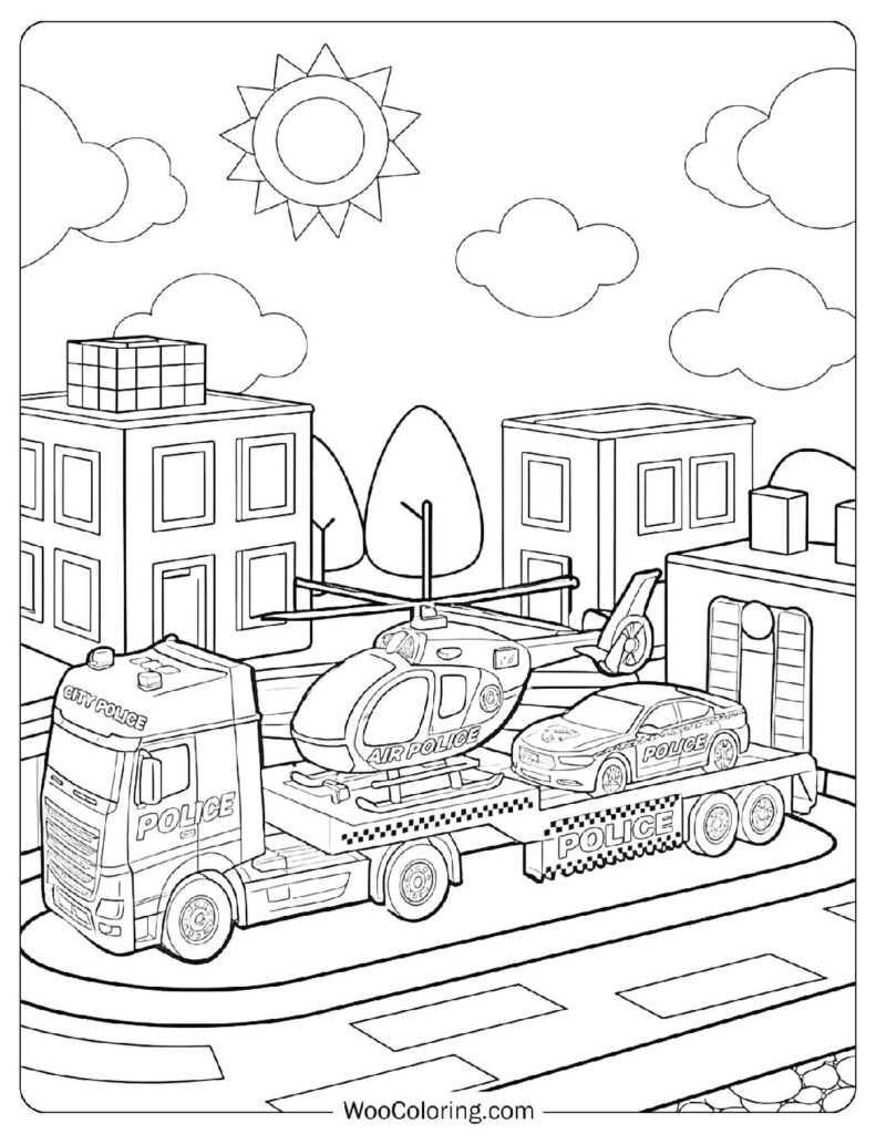 Toy City Big Police Truck With Helicopter And Car For Kids To Color