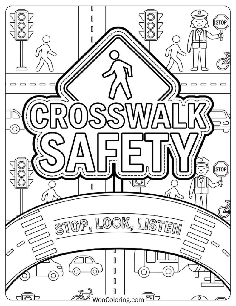 Trace the Crosswalk Sign Road Safety Activity Picture to Color