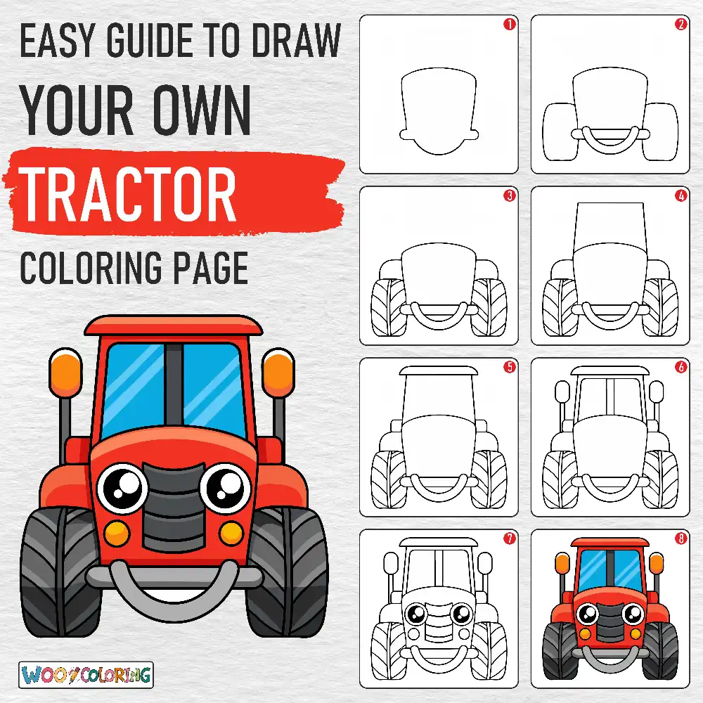 Tractor coloring page drawing guide