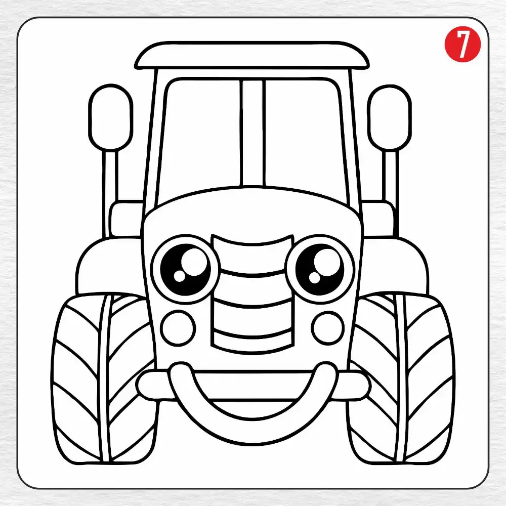 Tractor coloring page drawing step 7