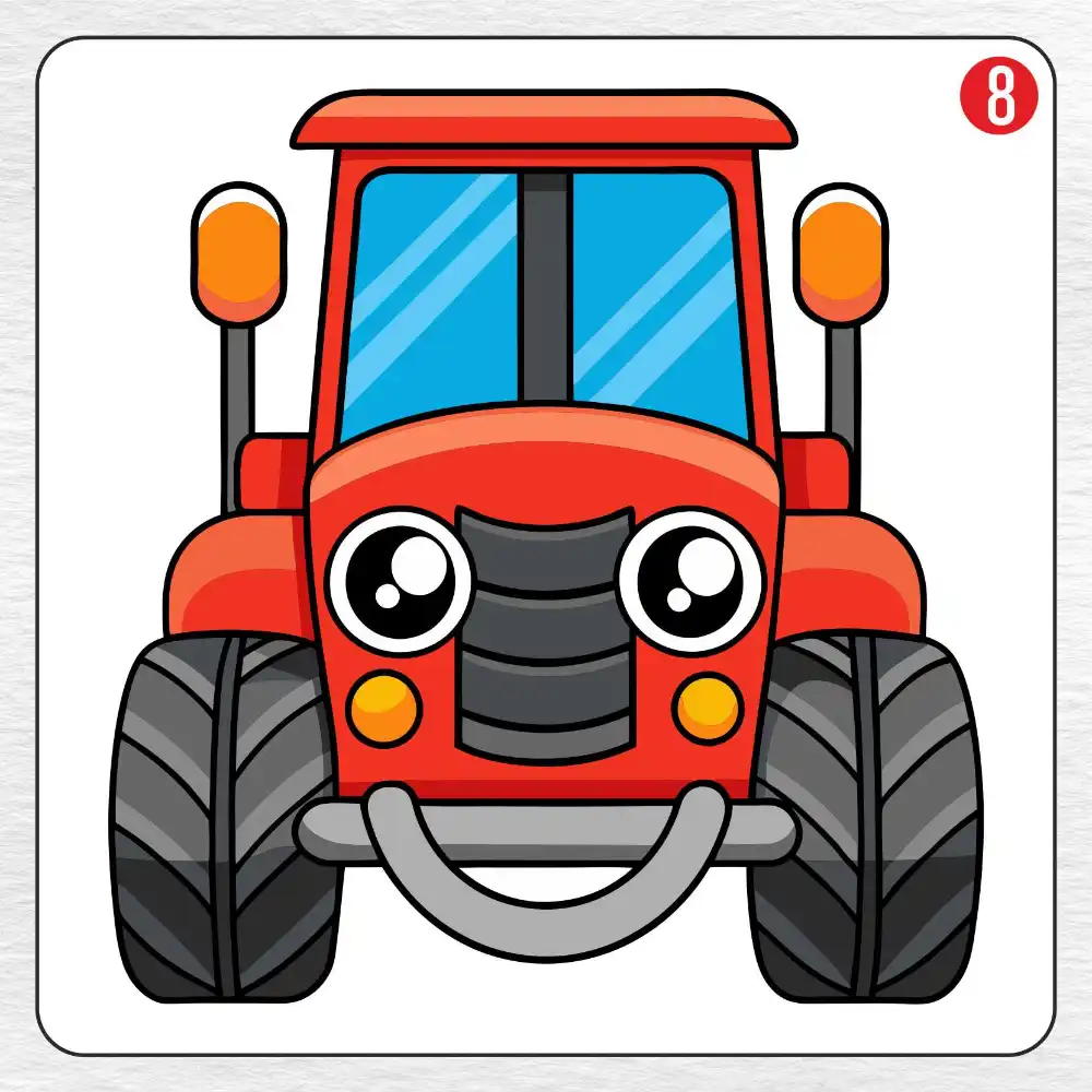Tractor coloring page drawing step 8