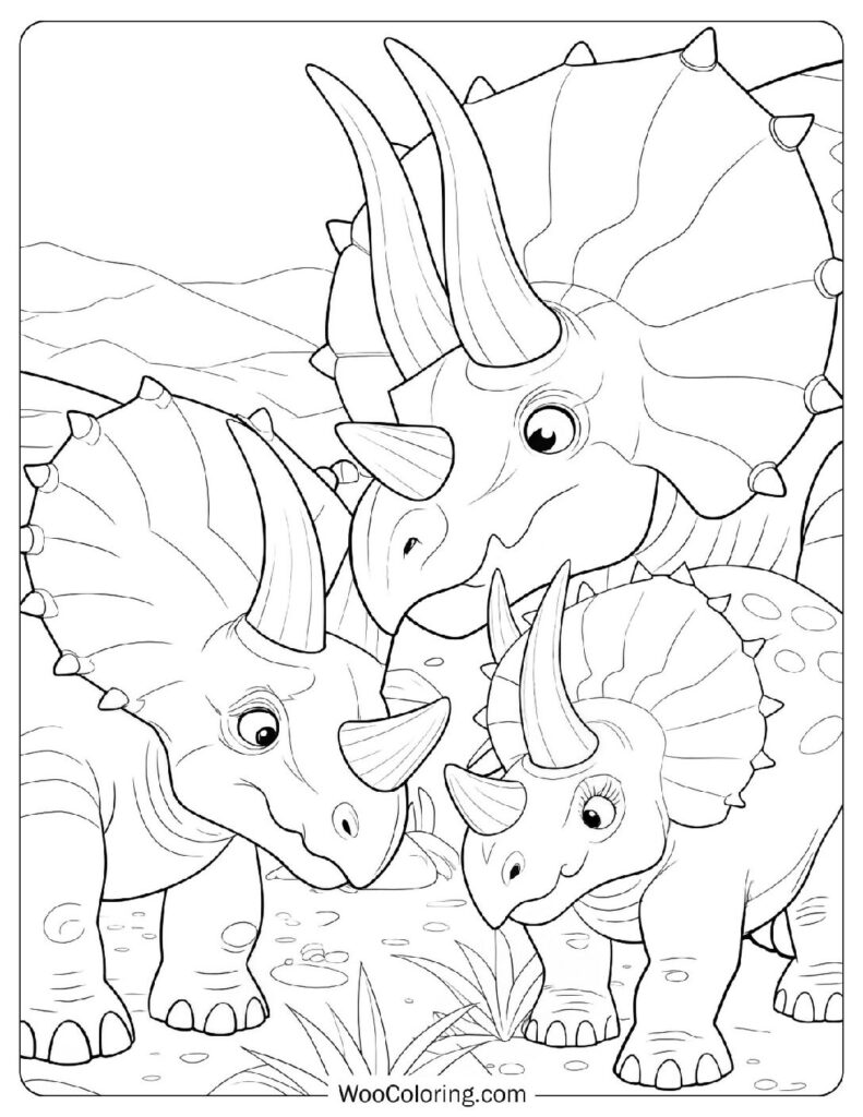Triceratops Family Roaming Together