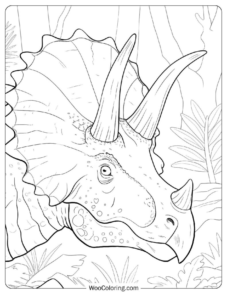 Triceratops Head with Mighty Horns Coloring Sheet For Preschoolers