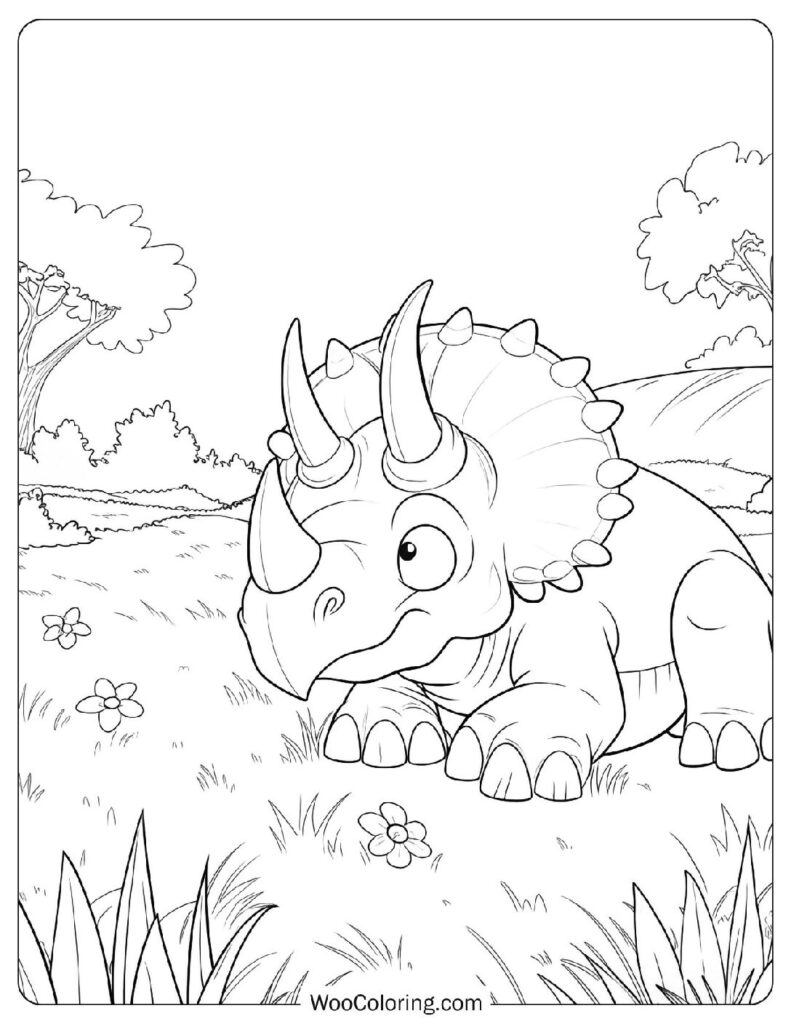 Triceratops Resting in the Jurassic Park Coloring Sheet for Preschoolers