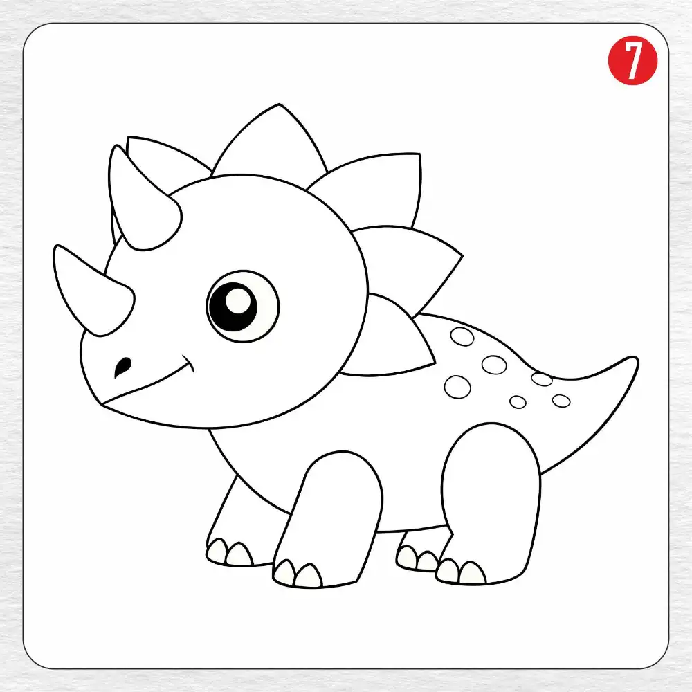 Triceratops coloring page drawing step 7