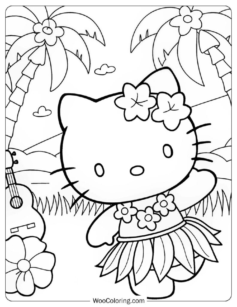 Tropical Hello Kitty Dancing Hula For Kids Coloring
