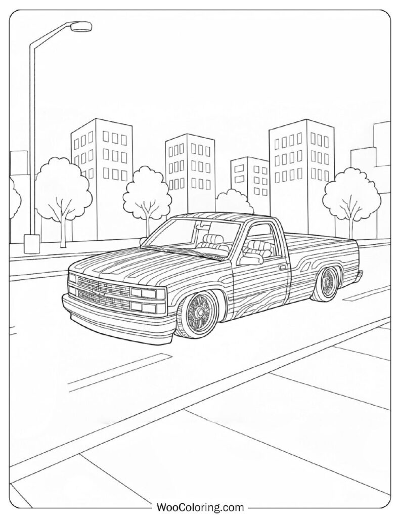 Truck Lowrider Detailed Coloring Page