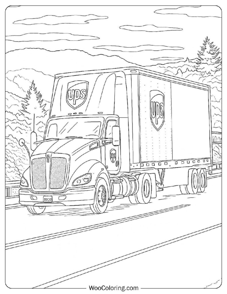 UPS Delivery Semi Truck Kenworth T68 On Road