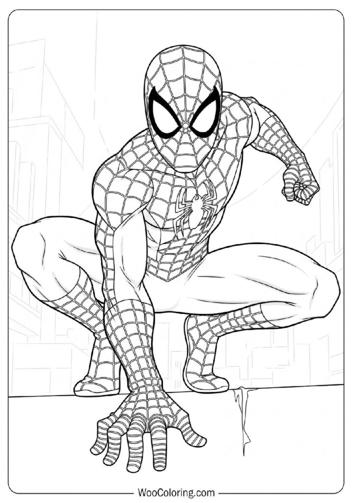 Ultimate Spiderman Ready for Action in a Dramatic Superhero Pose