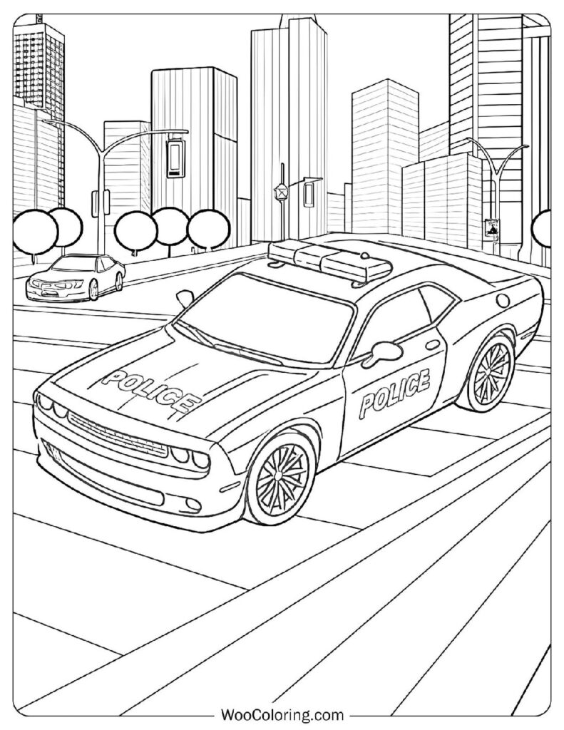 Urban Chase With Dodge Challenger SRT Hellcat Police Car Coloring Picture