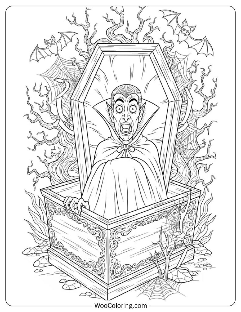 Vampire in Coffin Surprise coloring page