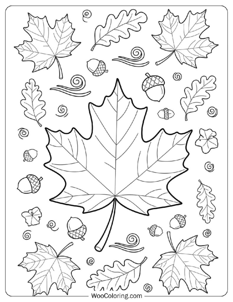 Vibrant Fall Maple Leaf Design Coloring Page for Preschoolers