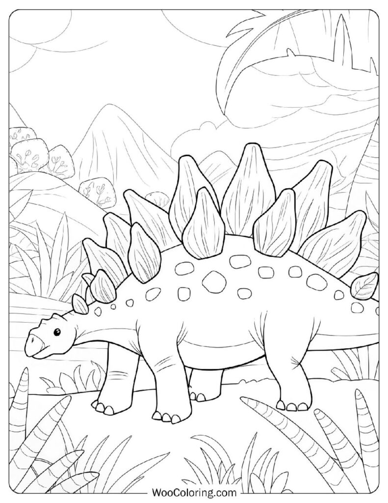 Vibrant Stegosaurus and Volcanoes