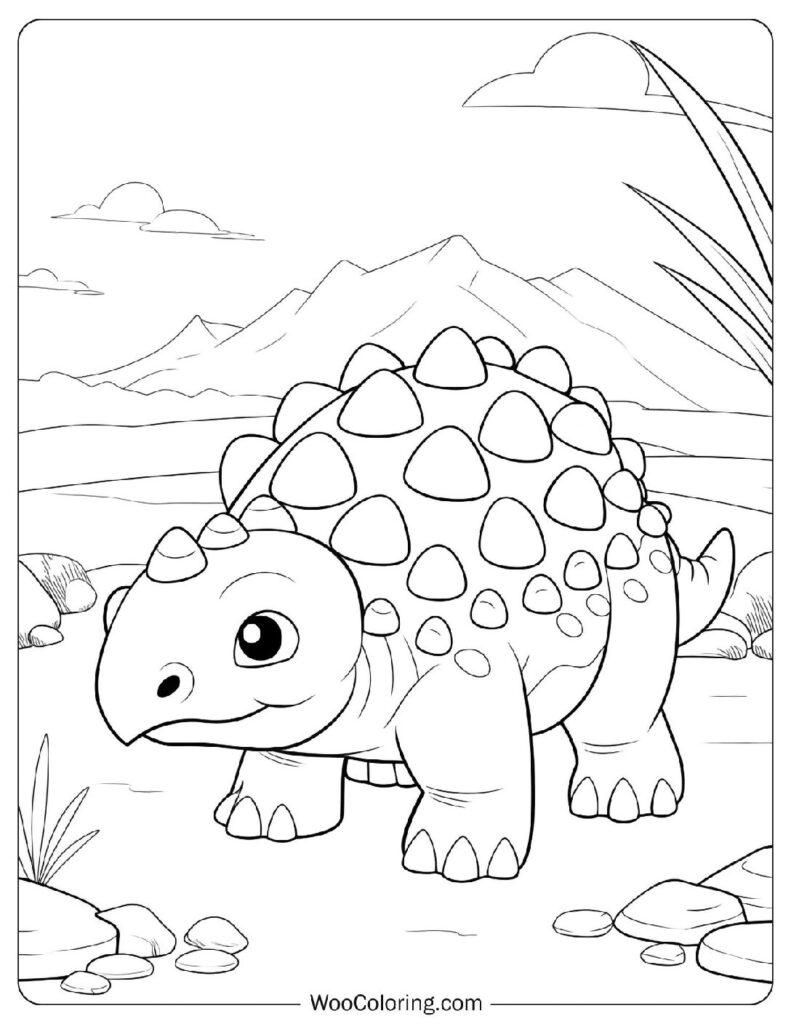 Volcano Ankylosaurus Coloring Sheet For Kids