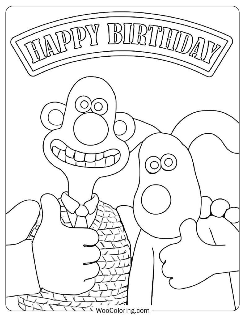 Wallace And Gromit Happy Birthday Coloring Page For Preschoolers
