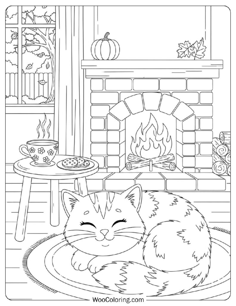 Warm Autumn Tea Time Relaxation by the Fireplace