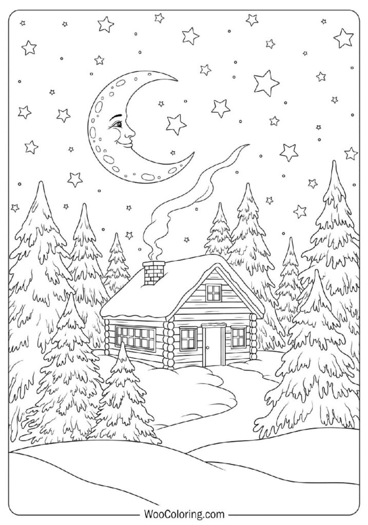 Warm Cabin Windows Glowing Softly in the Stillness of the Winter Night