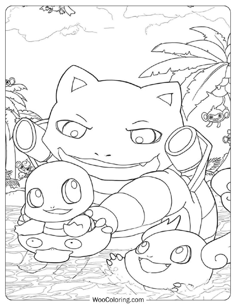 Water-Type Family Fun With Blastoise and Squirtle Picture to Color