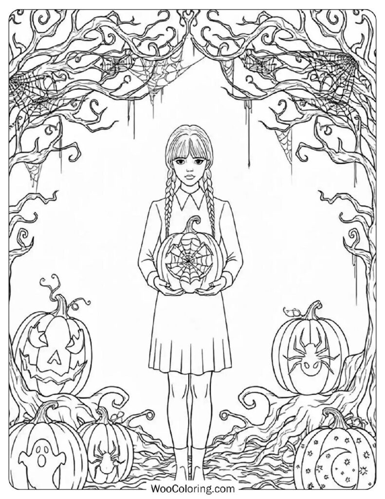 Wednesday Addams Eerie Evening coloring page