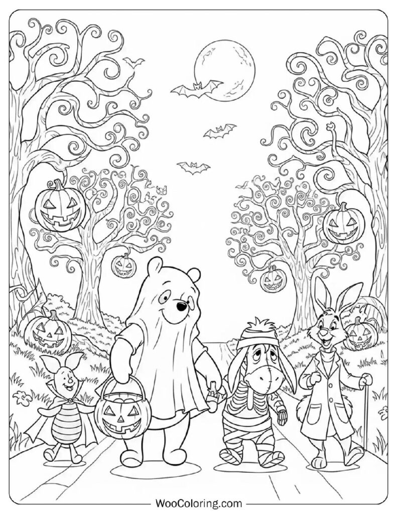 Winnie the Pooh Trick-or-Treat coloring page