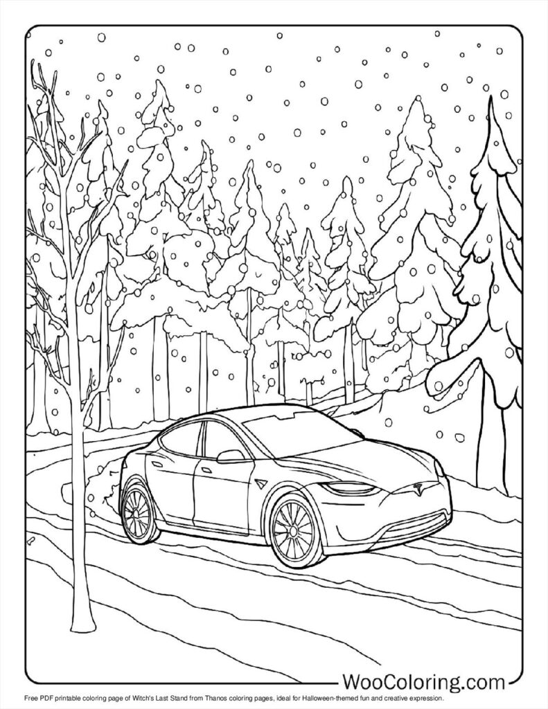 Winter Drive Tesla Coloring In For Kids
