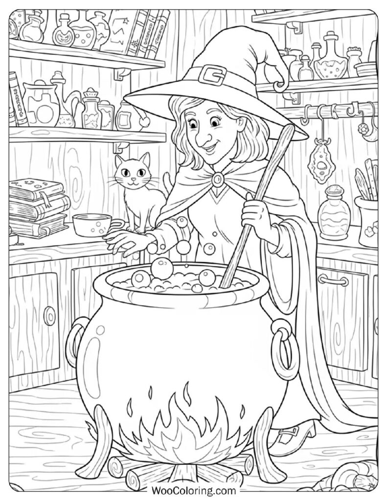 Witch Brewing a Potion coloring page