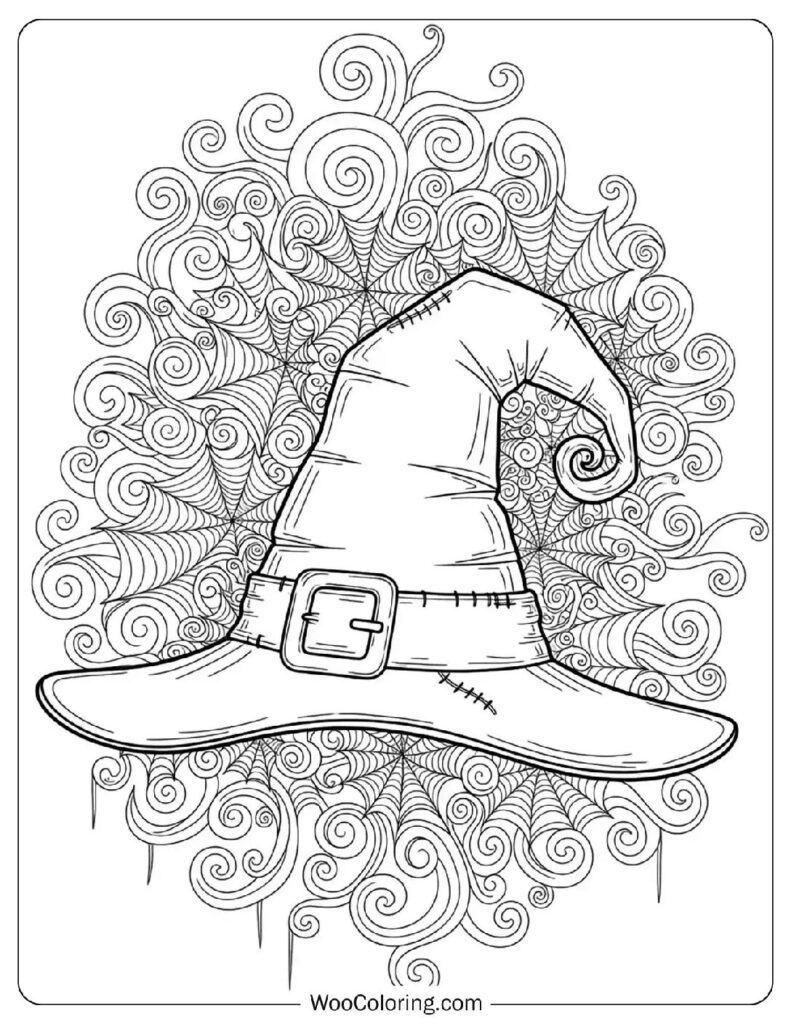 Witch’s Hat and Spiderweb coloring page