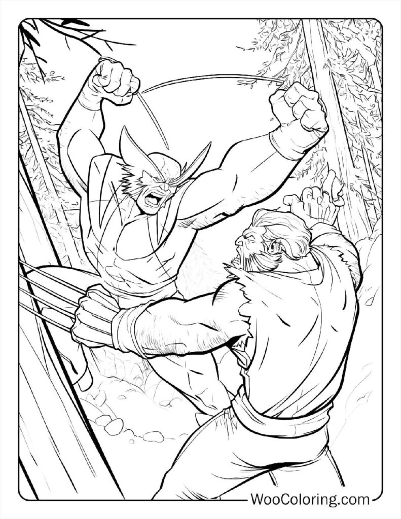 Wolverine's Wilderness Battle Coloring In For Kids