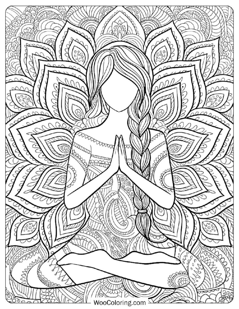 Yoga Meditation Girl Detailed Intricate Design Picture To Color