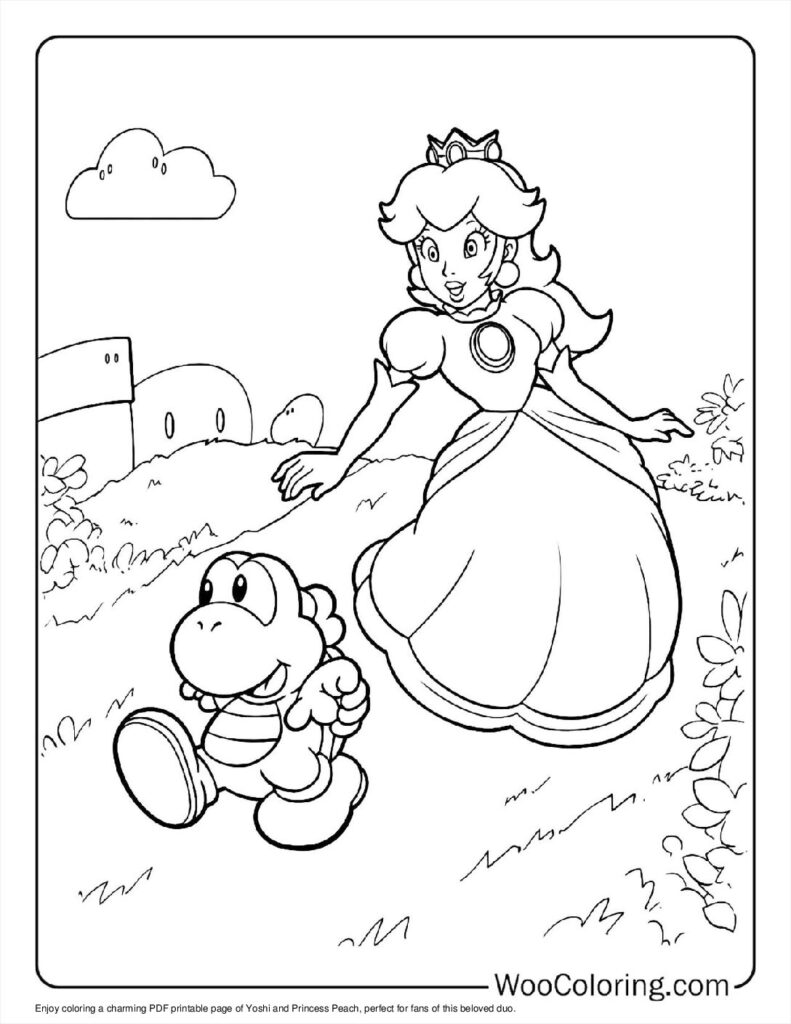 Yoshi’s Friend Princess Peach Coloring In For Kids
